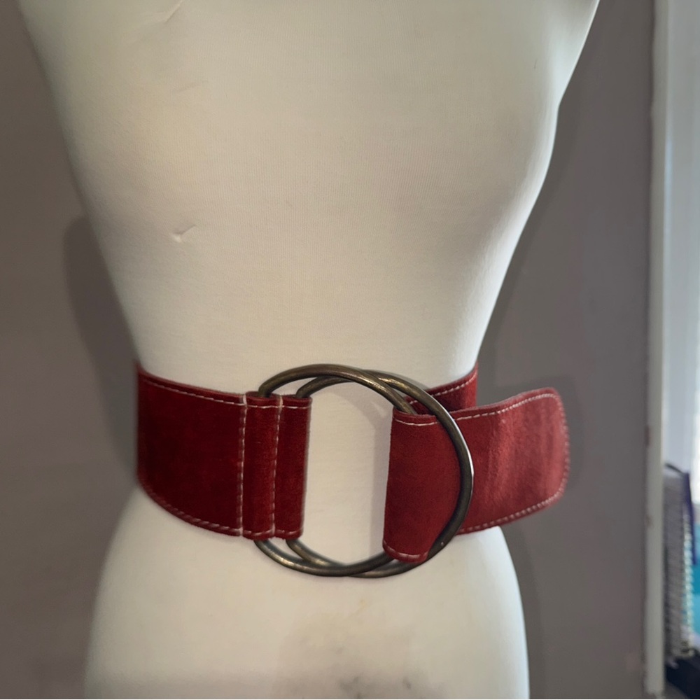 Vintage Vera Neumann wide ruby red suede belt- Stunning!